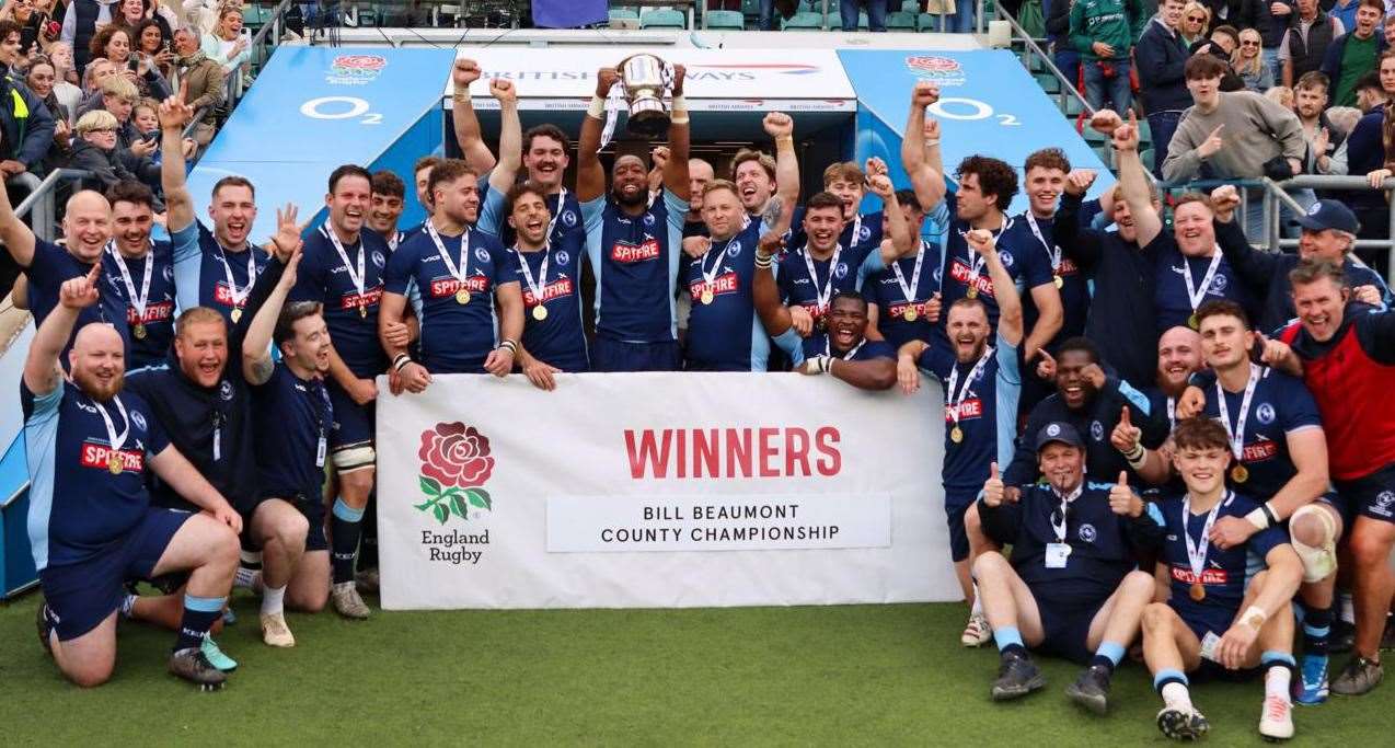 Kent celebrated a second successive Bill Beaumont County Championship Division 1 victory at Twickenham. Picture: Claire Jeffrey