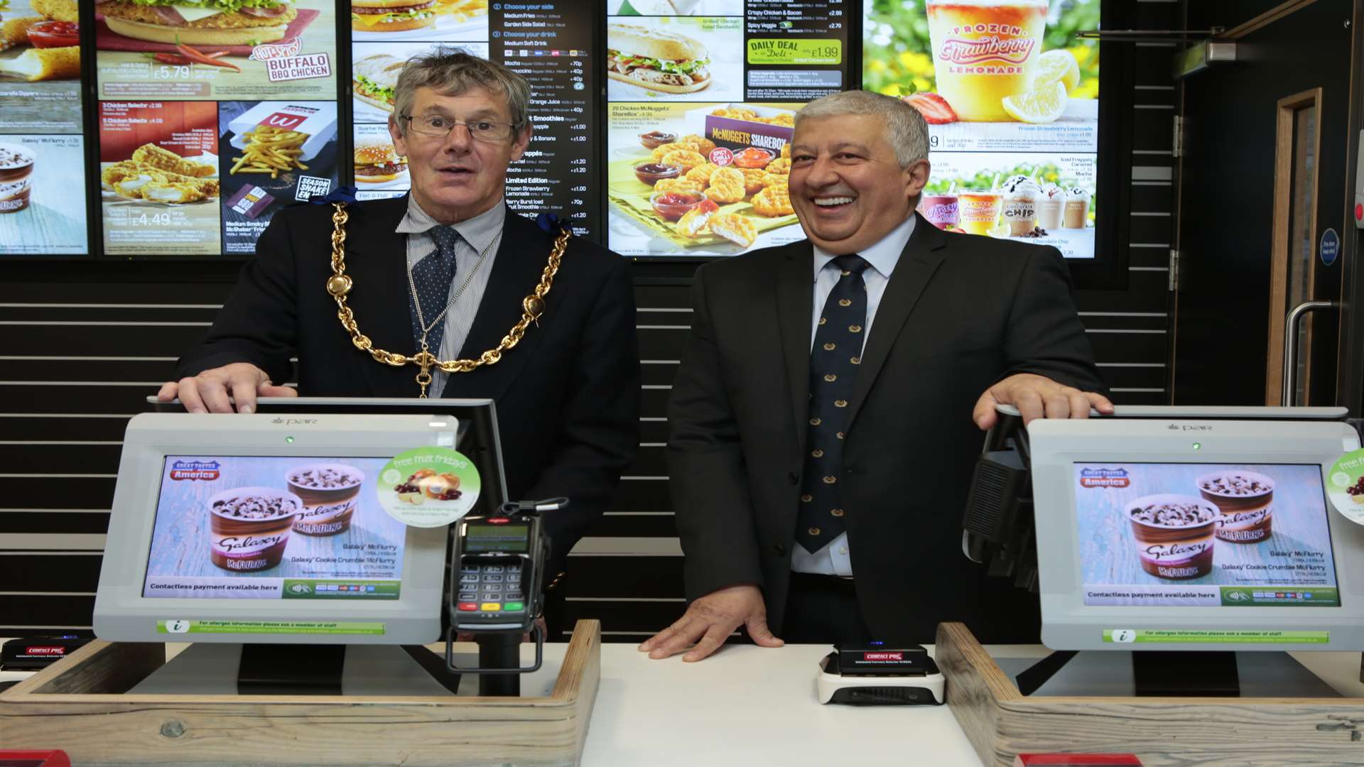 Cllr Richard Thick, the Mayor of Maidstone, and Ali El Hajj, franchisee of the new McDonald's