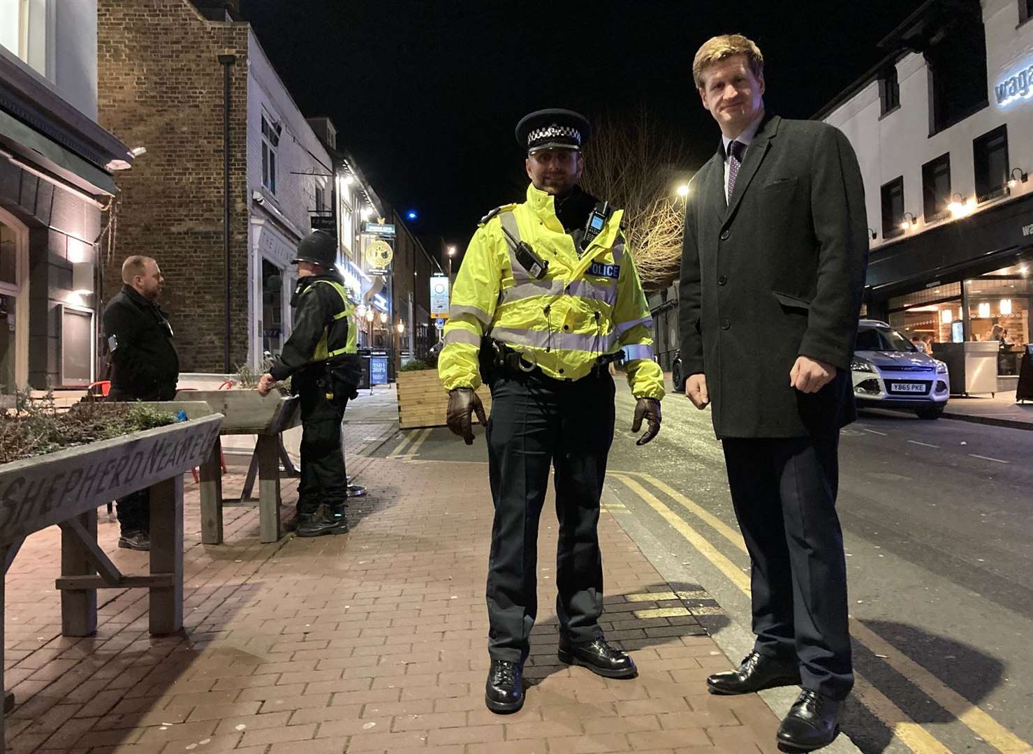 Crime commissioner Matthew Scott, right, on patrol with police in Maidstone