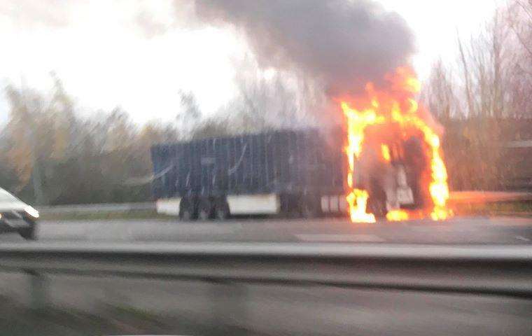 The lorry fire on the M2. Picture: Peter Harrison-Brookes