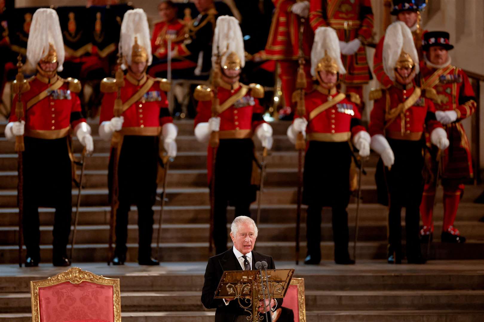 King Charles III gives his address thanking the members of the House of Lords and the House of Commons for their condolences (John Sibley/PA)