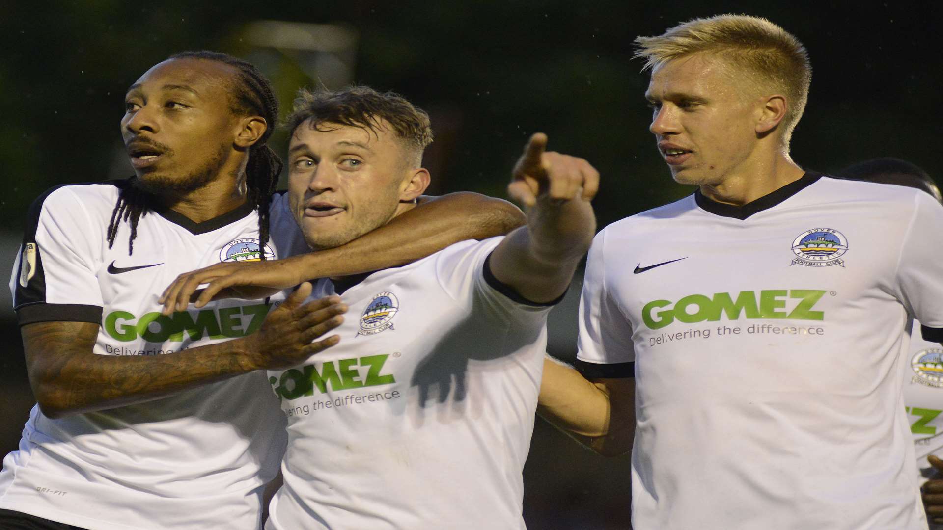 Dover's Ricky Miller celebrates after scoring from the spot. Picture: Paul Amos