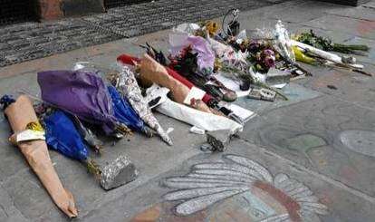 Floral tributes to Craig Taylor left outside Canterbury's Beaney Institute earlier this year. Picture: Chris Davey