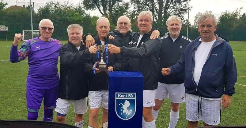 Woodnesborough celebrate after winning the inaugural Kent FA 60+ Walking Football Cup last year