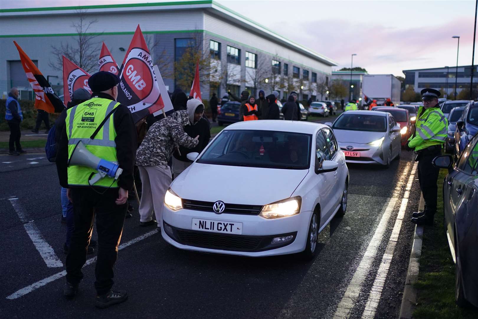 Members of the GMB union on the picket line (Jacob King/PA)