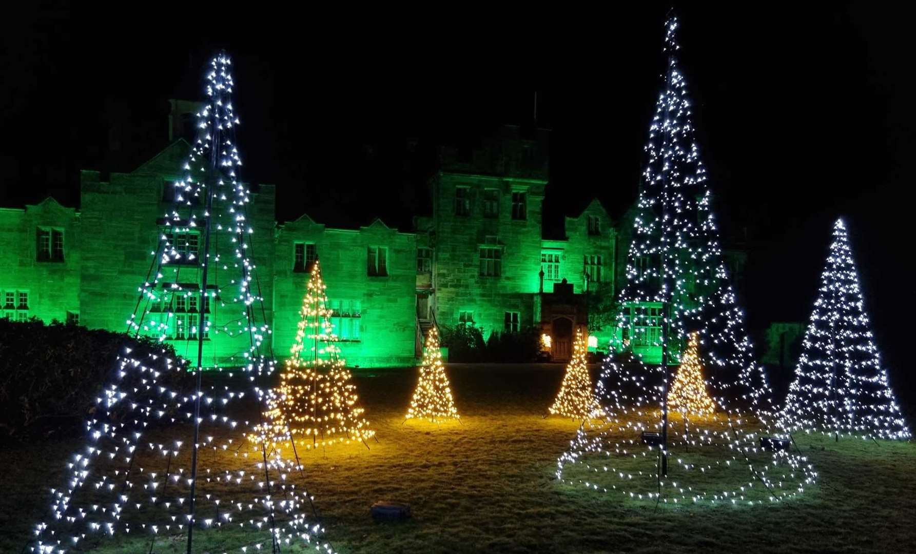 Admire Christmas illuminations in front of the manor at Scotney Castle. Picture: © Laura Edwards