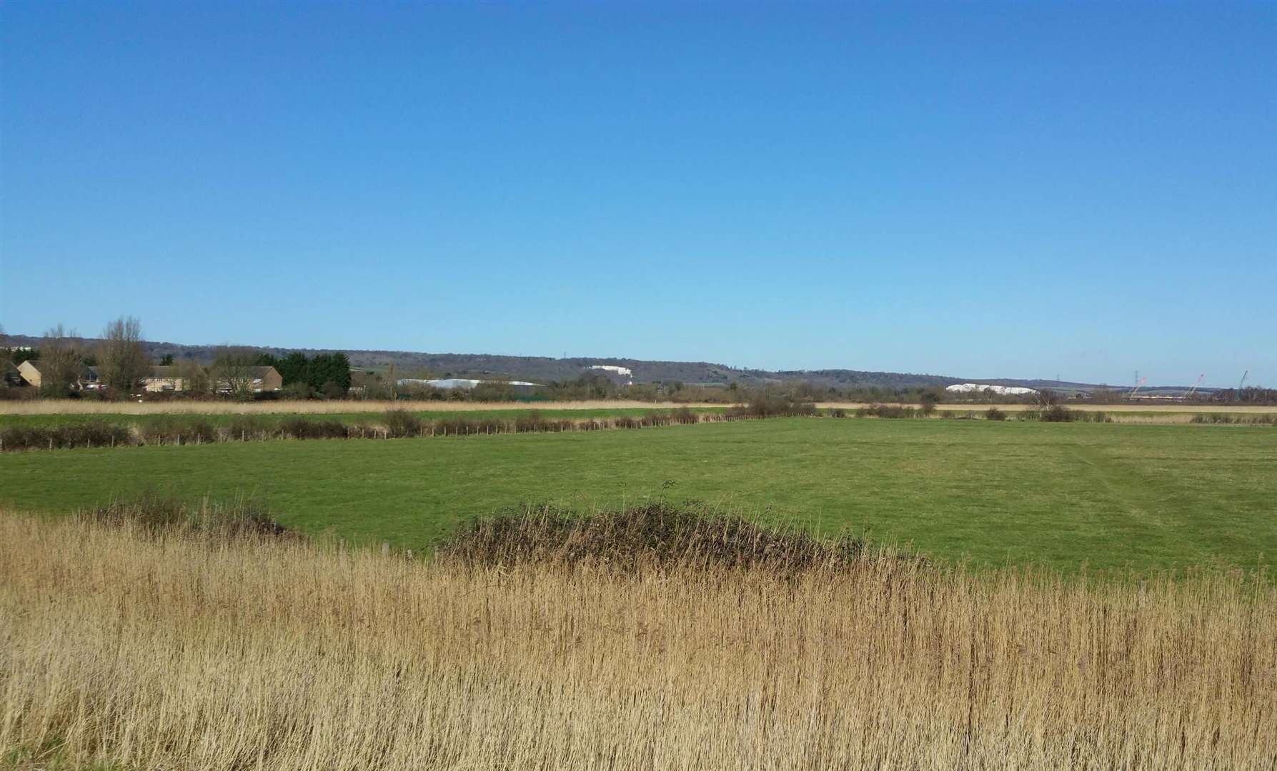 Actual site of the Battle of the Medway if fought near Aylesford. In view from eastern bank of the river, Snodland on the far side of the waterway