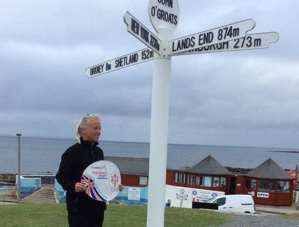 Natalie Gorman, from Milton, Sittingbourne, at the famous John O’ Groats sign in Scotland