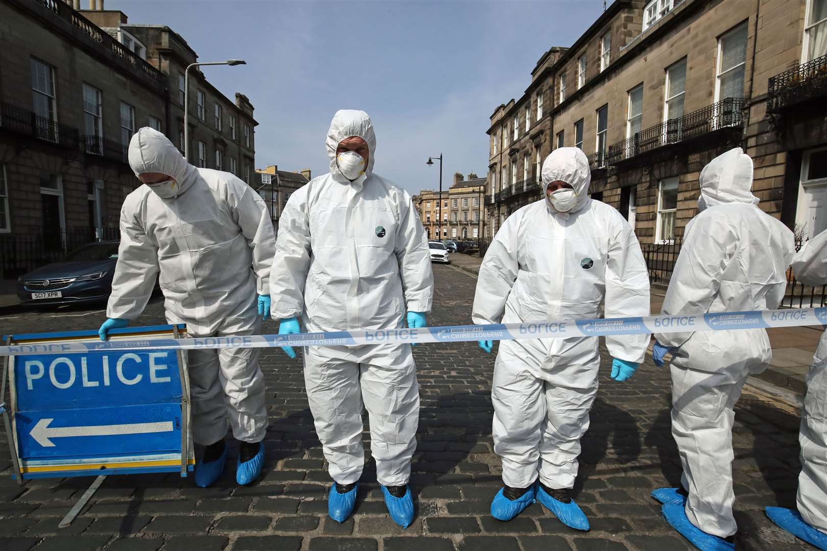 Forensic experts examine the scene of Bradley Welsh’s shooting in April 2019 (Jane Barlow/PA)