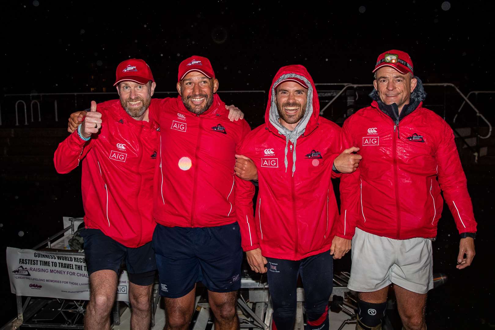 Alun Thomas, Andy Long, Alex Gibson and Joe Reed (left to right) completed their challenge on Friday night (Aaron Chown/PA)