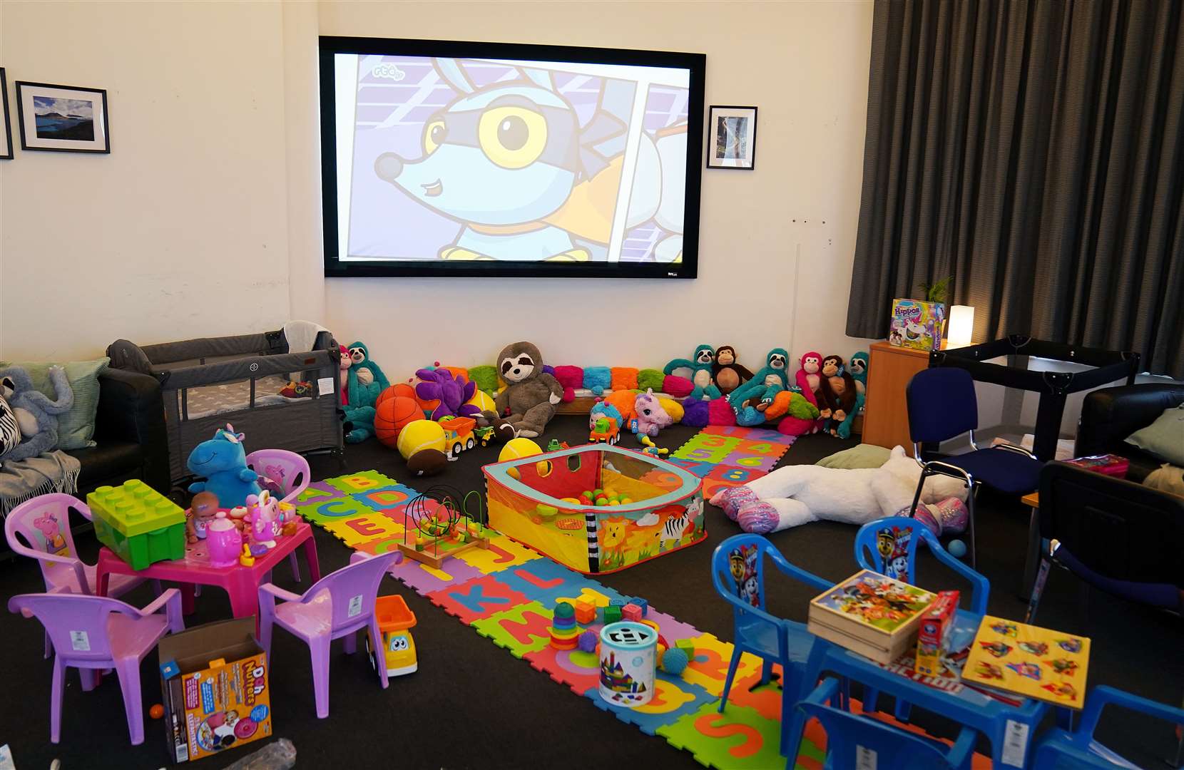 A welcome room at a processing facility for Ukrainian refugees at Dublin Airport (Brian Lawless/PA)