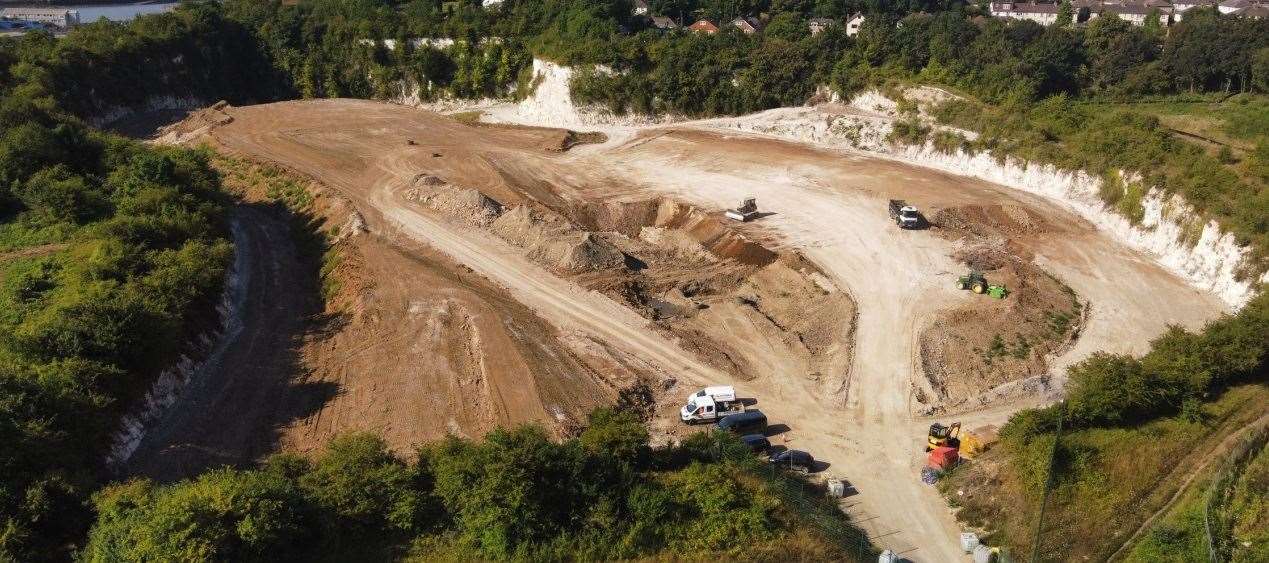 Approximately 50% of the quarry has been filled in since the application to fill it in was approved in 2015. Photo from May 2024. Photo: Medway Council