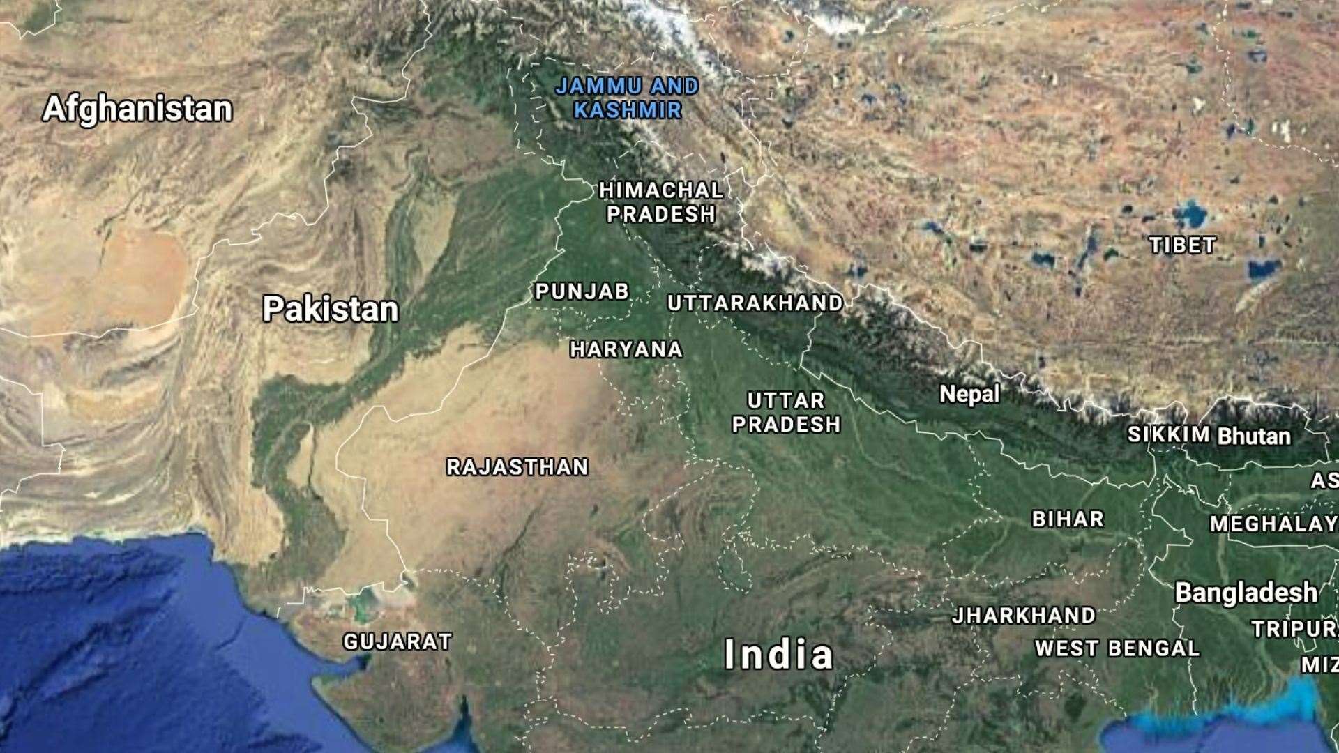 Jammu and Kashmir is nestled between Pakistan and India. Pic: Google Maps