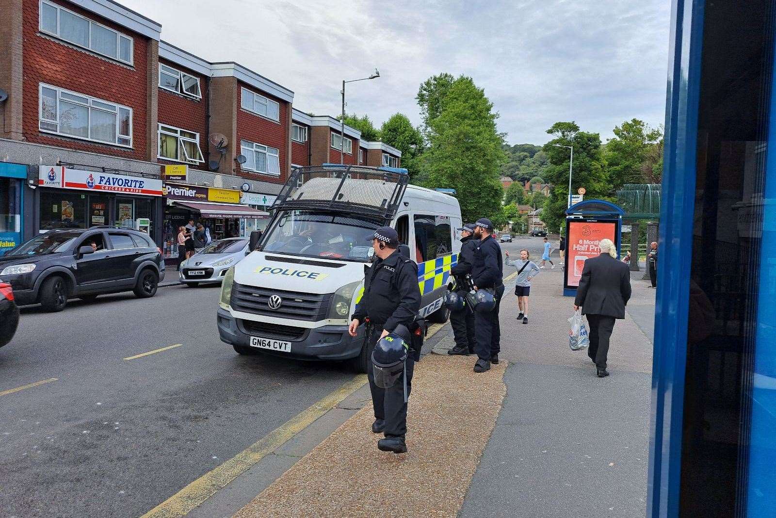 Police with riot helmets have been seen at Pencester Road, Dover.