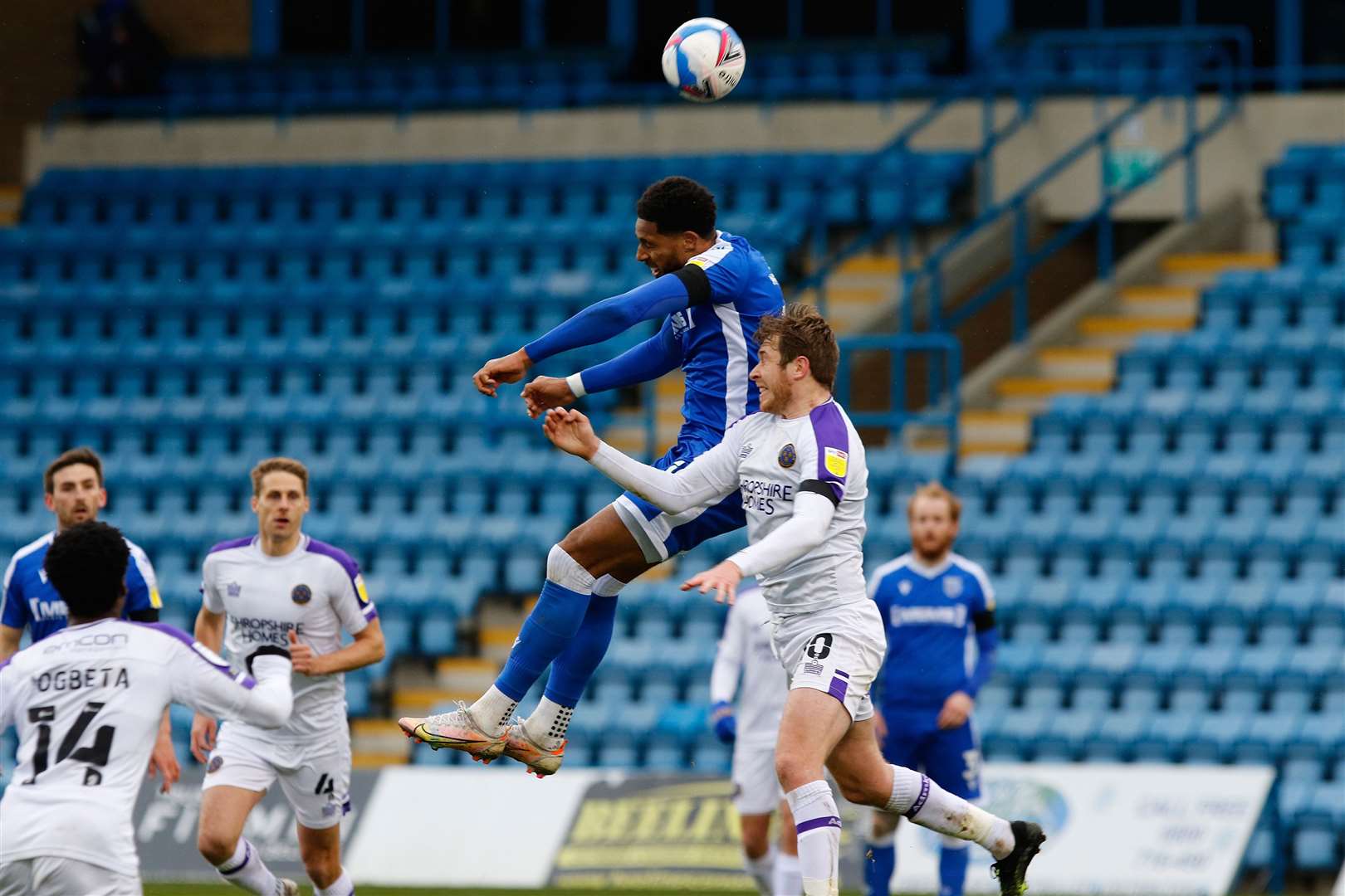 Gillingham up against Shrewsbury last season Picture: Andy Jones