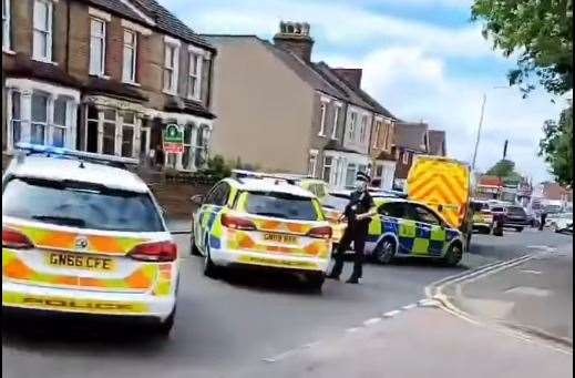 A huge police presence was pictured in Dartford Road yesterday