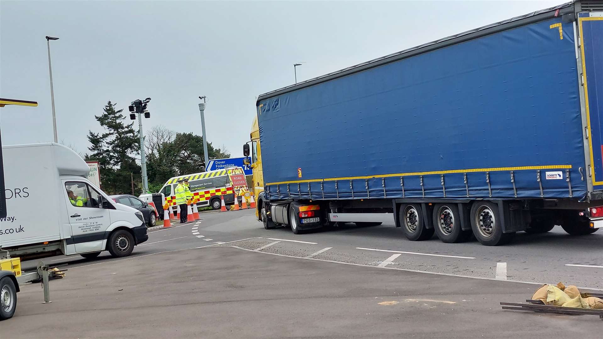 Police at Junction 10a on Friday turning lorries away from the A20, and onto the motorway