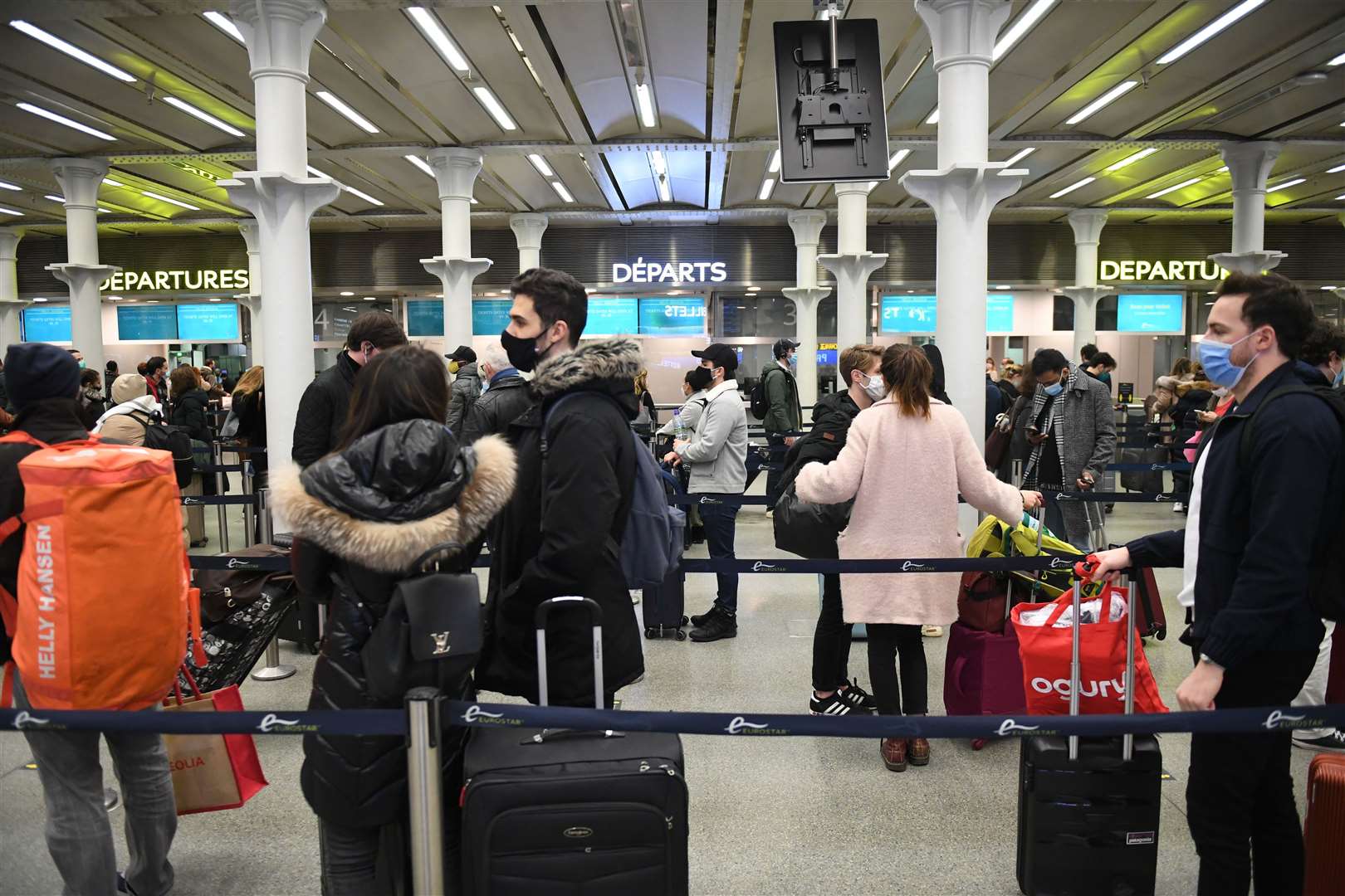 People at St Pancras station in London, waiting to board the last train to Paris (Stefan Rousseau/PA)