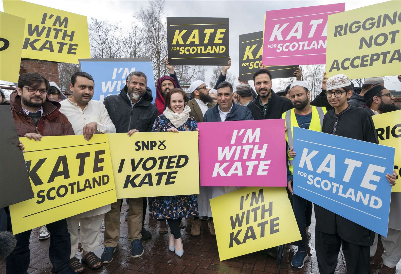 Kate Forbes was joined by activists during a visit to the Zakariyya Masjid mosque in Wishaw, North Lanarkshire (Jane Barlow/PA)