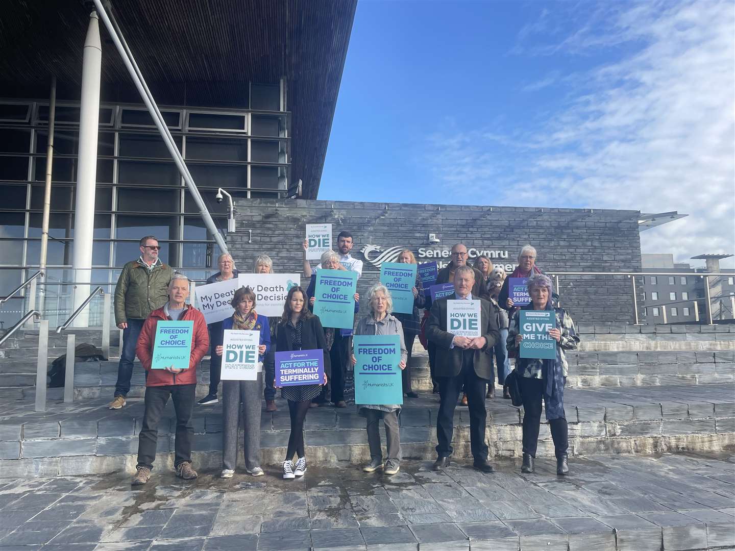 Members of My Death, My Decision outside the Senedd (PA)