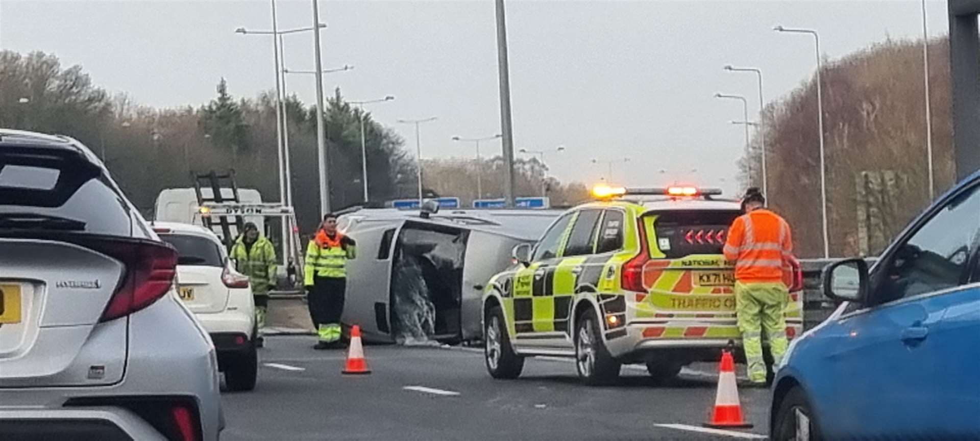 An overturned van caused delays to traffic on the M2 London-bound near Chatham