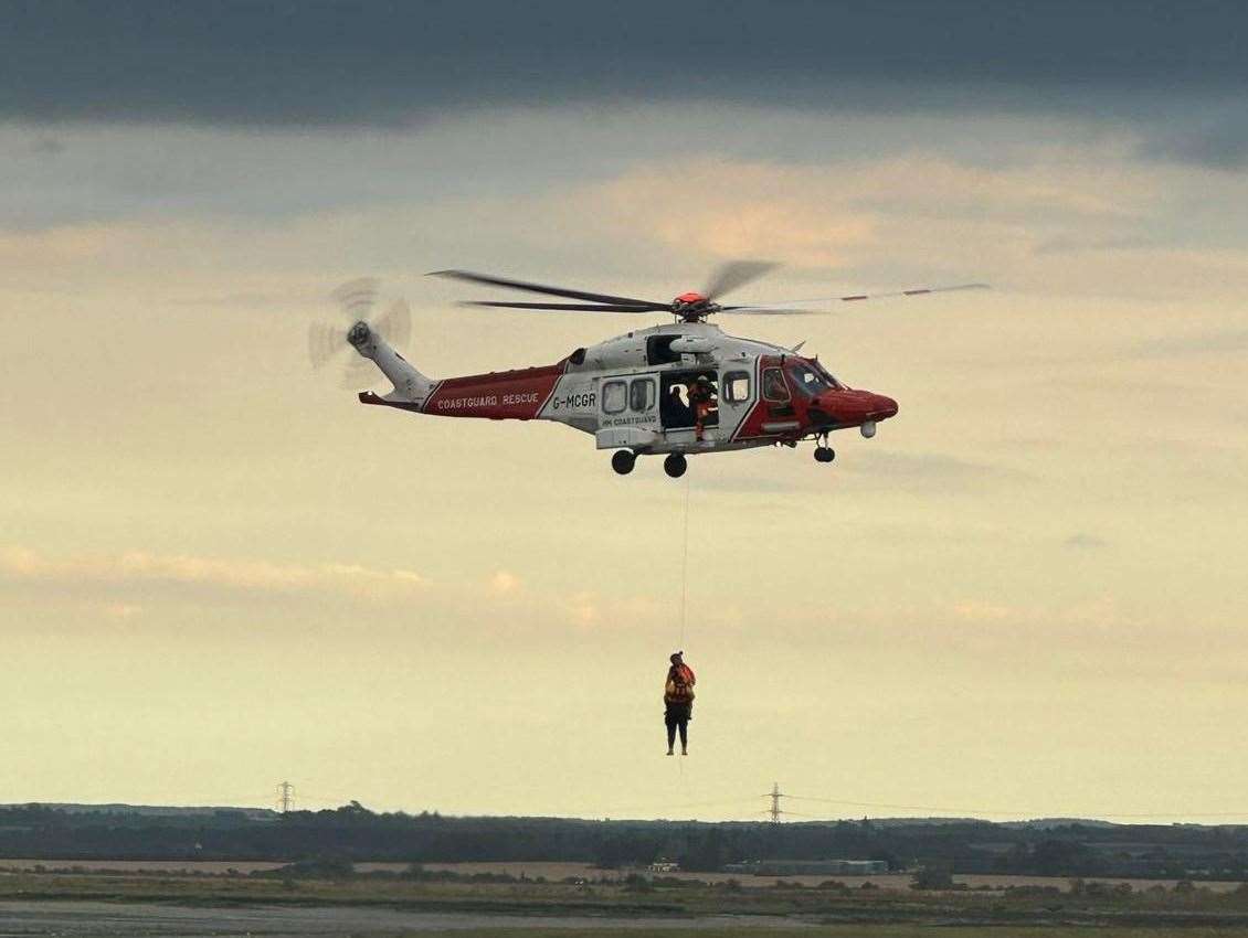 The elderly man was airlifted by the lifeboat crew after his boat was stranded. Picture: Sheerness RNLI inshore lifeboat crew