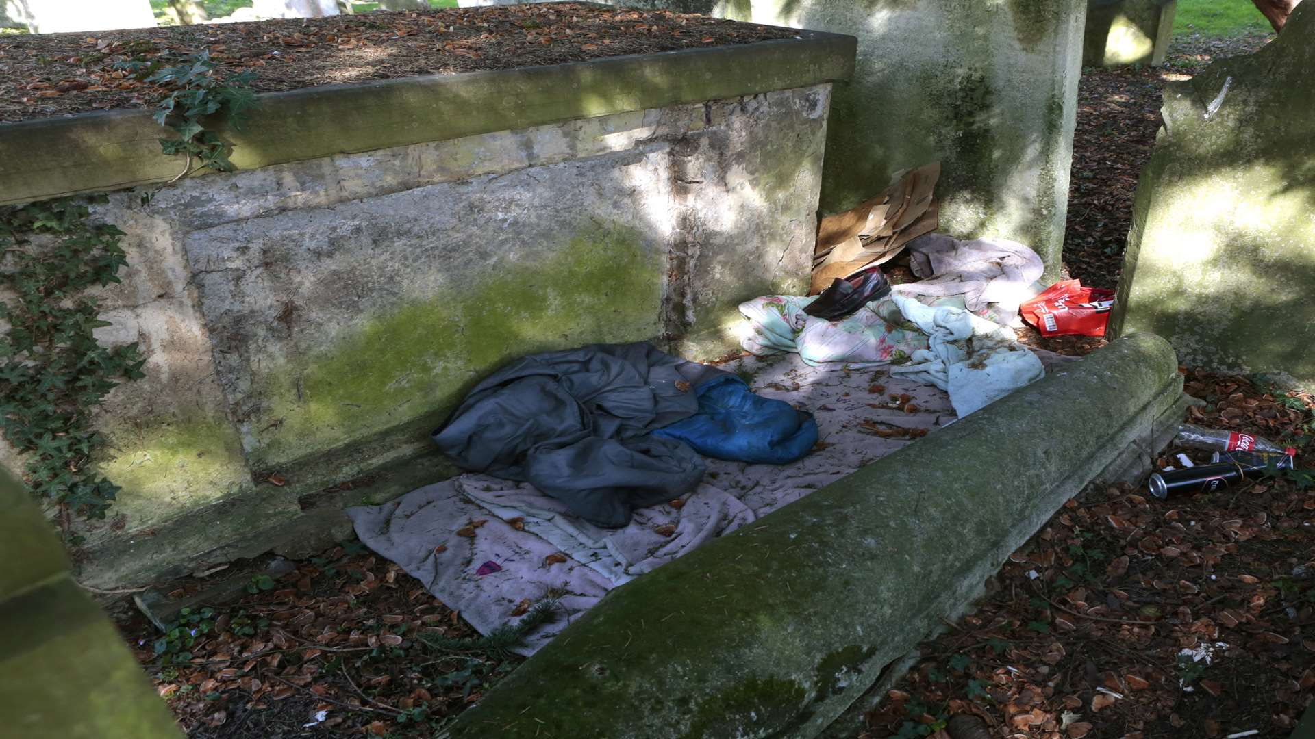 Homeless person's bed for the night at All Saints Church, Maidstone