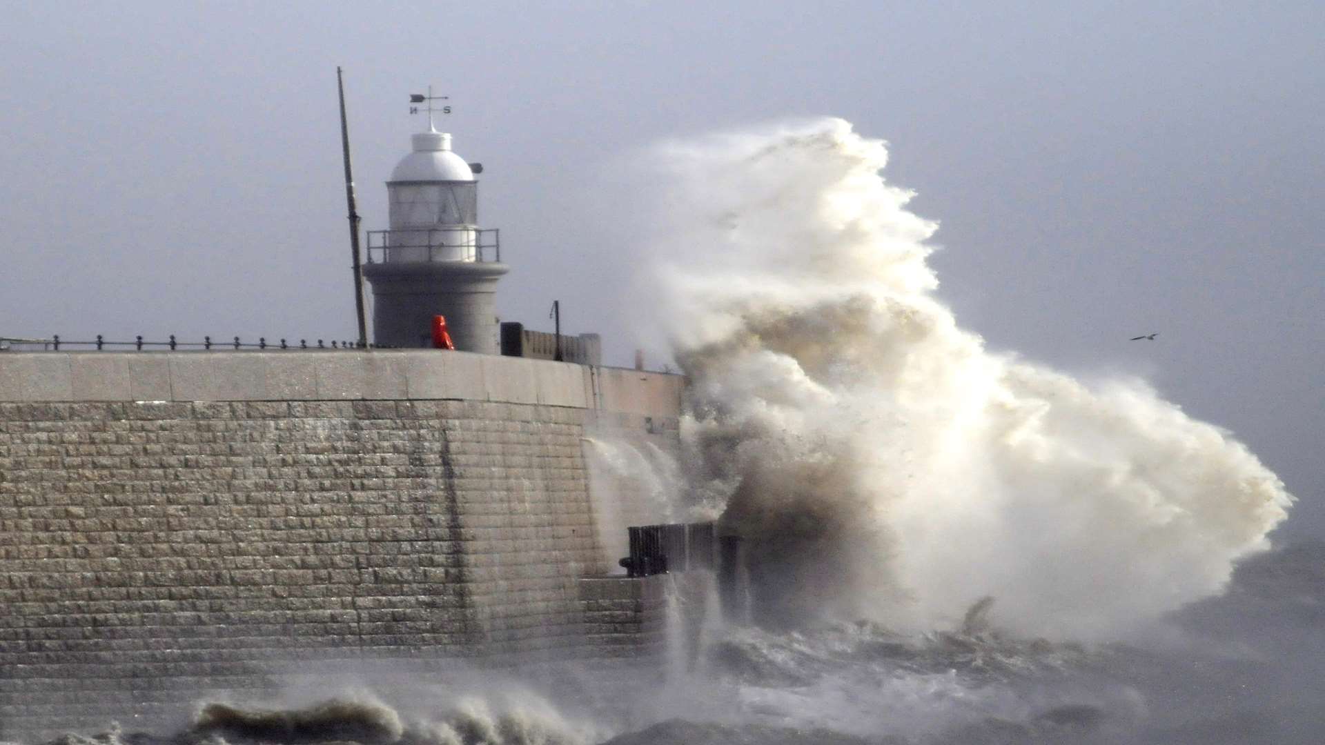 Storm warning for today. A past scene at Folkestone Harbour.