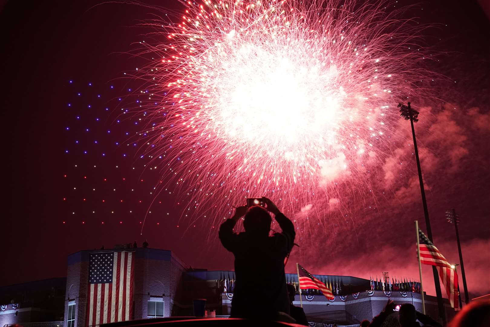 Fireworks go off over the stage after President-elect Joe Biden and Vice President-elect Kamala Harris’s speeches (Andrew Harnik/AP)