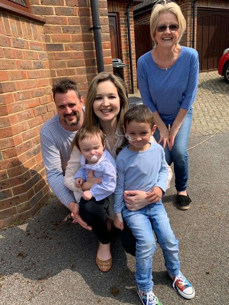 Jenny O’Neil with her daughter Claire Scott, son-in-law Michael Scott, granddaughter Kylie and grandson Liam (Family handout/PA)