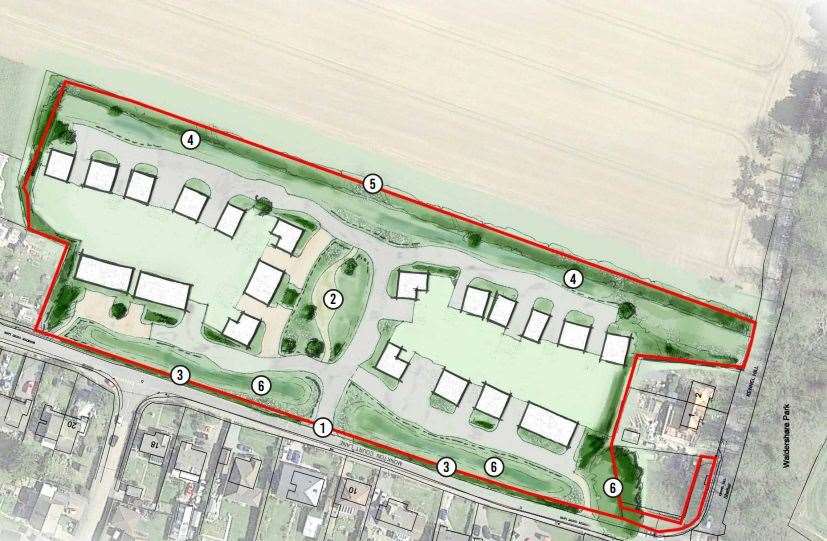 The applicant hopes this arrangement will create an “outward-facing and positive proposal while being screened from long-distance views into Eythorne”. Picture: DDC Planning/ Pentland Homes Ltd/ Ian Bull Consultancy Ltd