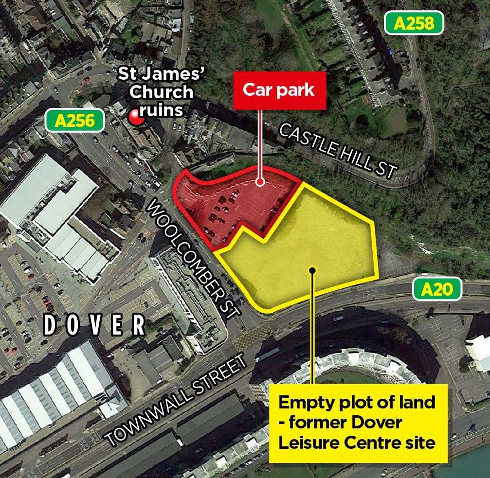 The former St James' Church in relation to the area McDonald's wants to build on