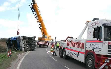 The road was closed for more than an hour to complete the recovery operation. Picture: MIKE MAHONEY