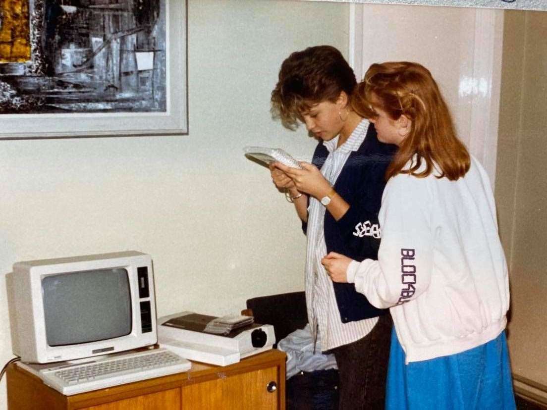 Jo and Julie won a computer for their school after appearing on Blockbusters. Photo: Jo Treharne