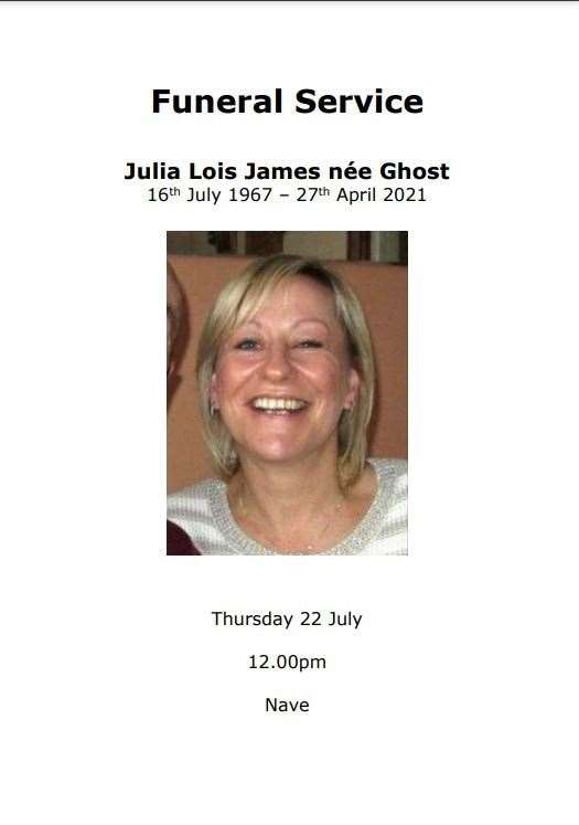 The order of service for Julia James' funeral