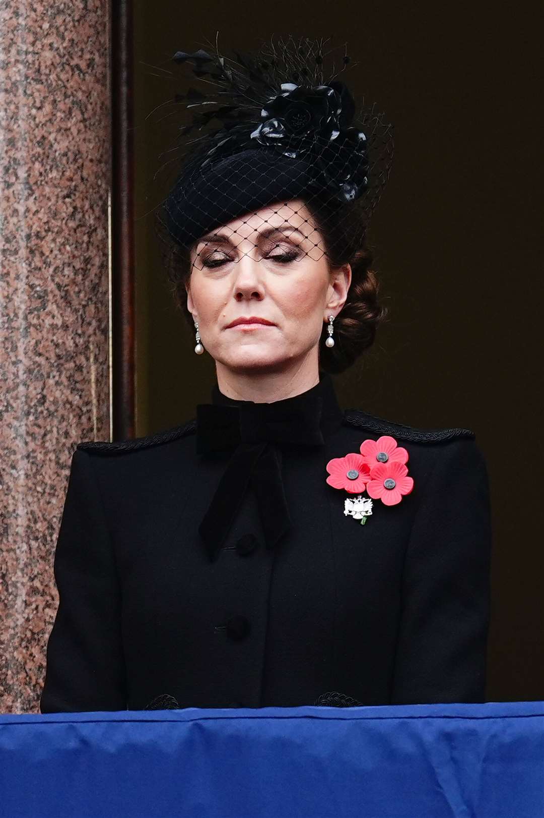 The Princess of Wales appeared on a balcony at the Foreign, Commonwealth and Development Office during the Remembrance Sunday service (Aaron Chown/PA)