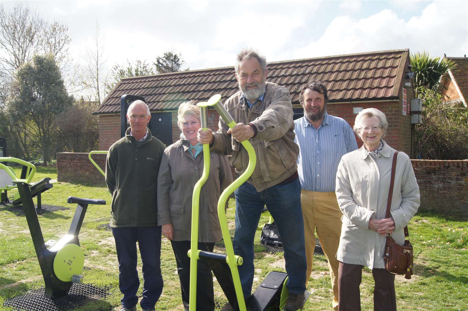 Parish Council Chairman Graham Foat demonstrates the cross trainer