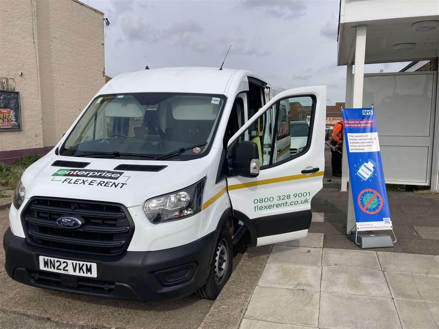 Covid jab booster bus outside Kemsley village hall