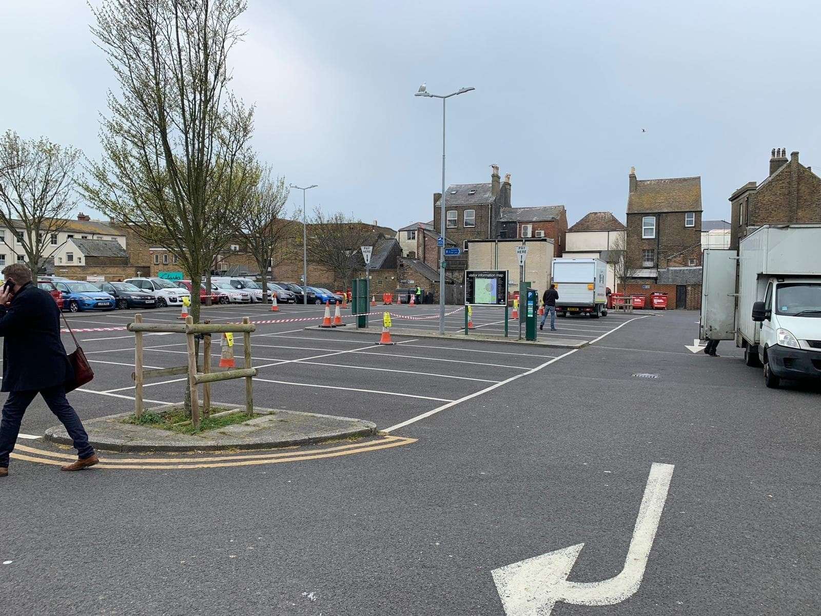 Middle Street Car Park is mostly empty to allow the crew and actors space to film