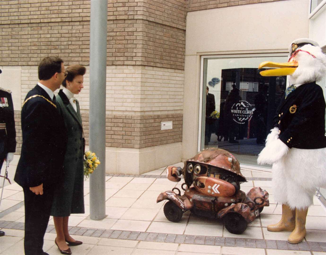 In July 1991, the Princess Royal and Dover District Council chairman Paul Watkins came face to face with Corporal Crabbe and Sid Seagull, alias South-Kent College student Myles Kearney when she opened the White Cliff's Experience at Dover
