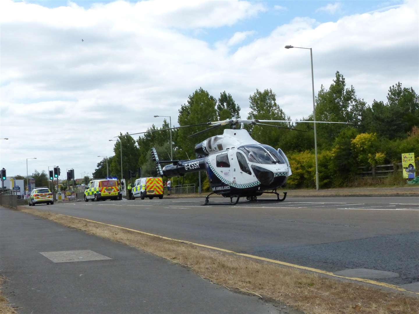 The air ambulance at the scene. Picture: Andy Clark