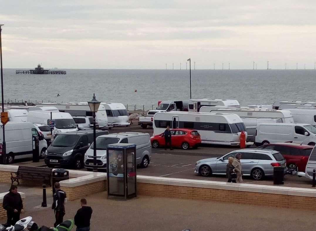 The caravans started to move into the car park on Thursday.