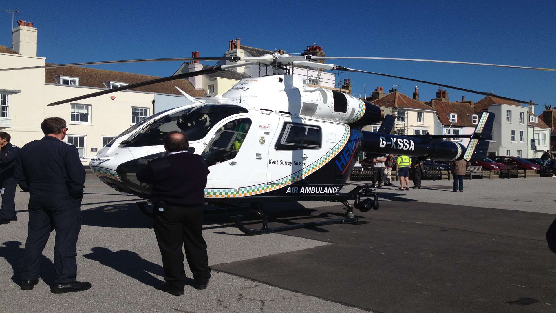 The air ambulance on the promenade near Deal beach