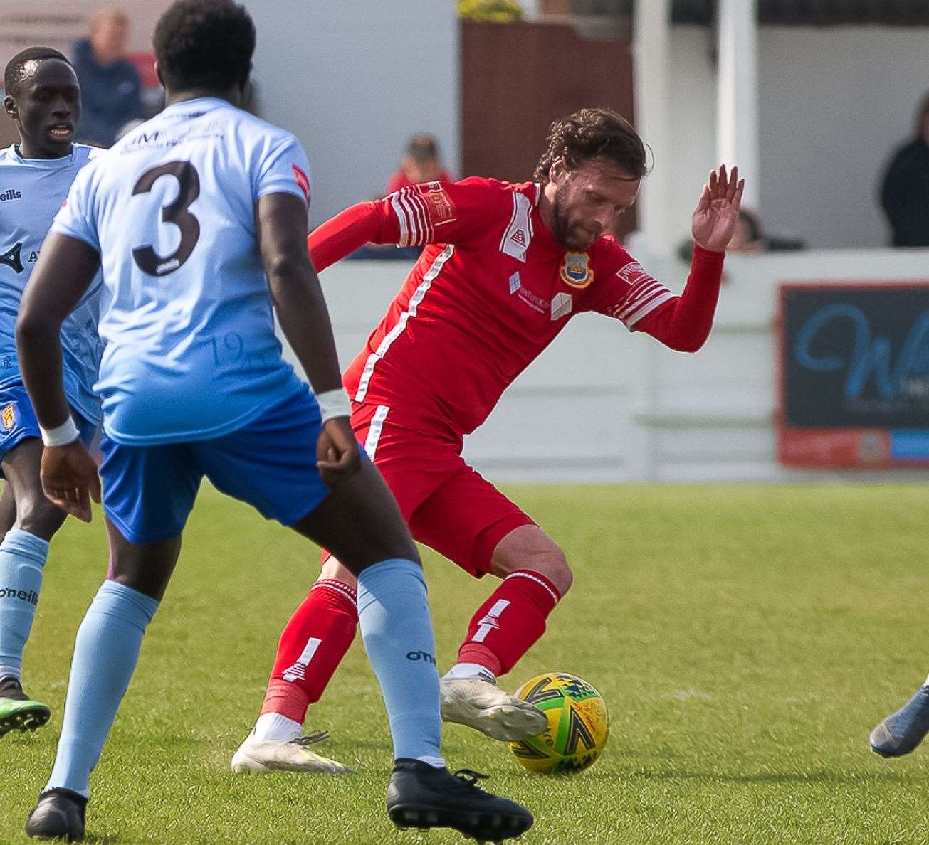 Andy Drury on the ball for Whitstable in their last game of the season. He will start next term as Margate manager. Picture: Les Biggs