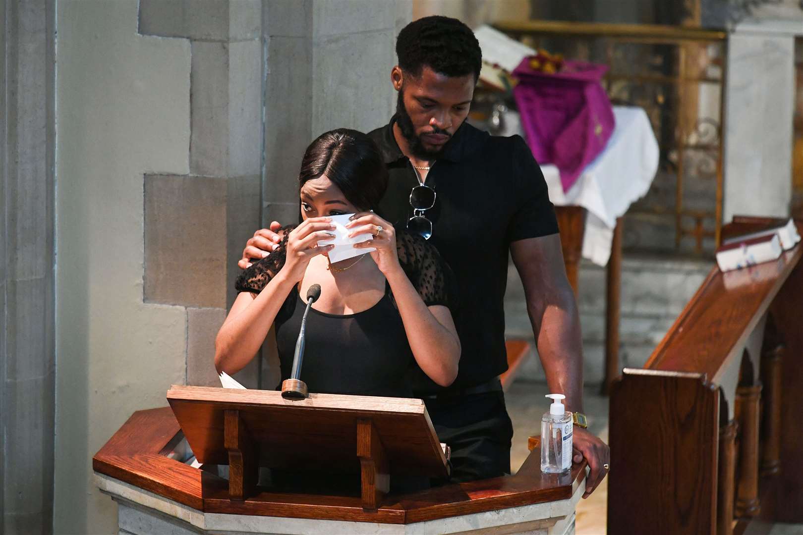 Khafi Kareem and Henry Kareem, the sister and brother of Alexander Kareem, speaking during his funeral service on July 29 (Kirsty O’Connor/PA)