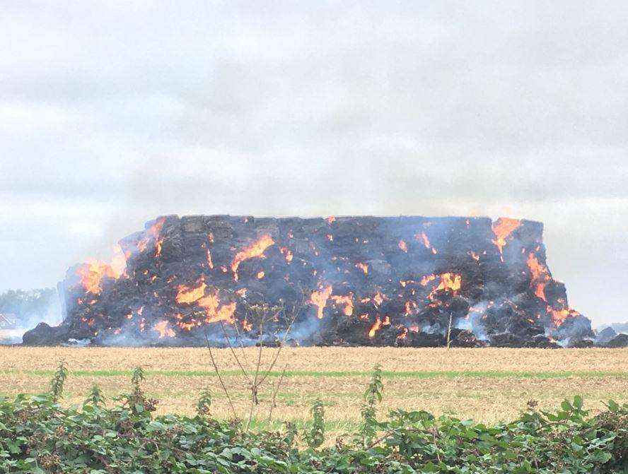 Haystacks caught alight in Lenham, near Maidstone. Picture: Kent Fire and Rescue (3747573)