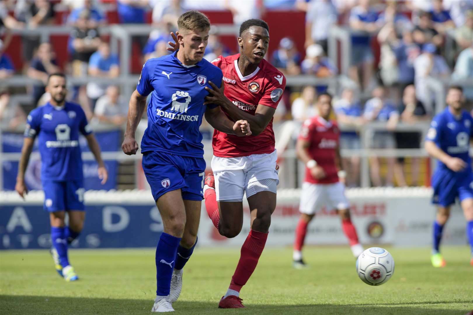 Ebbsfleet midfielder Ebou Adams gets stuck in against Chesterfield Picture: Andy Payton