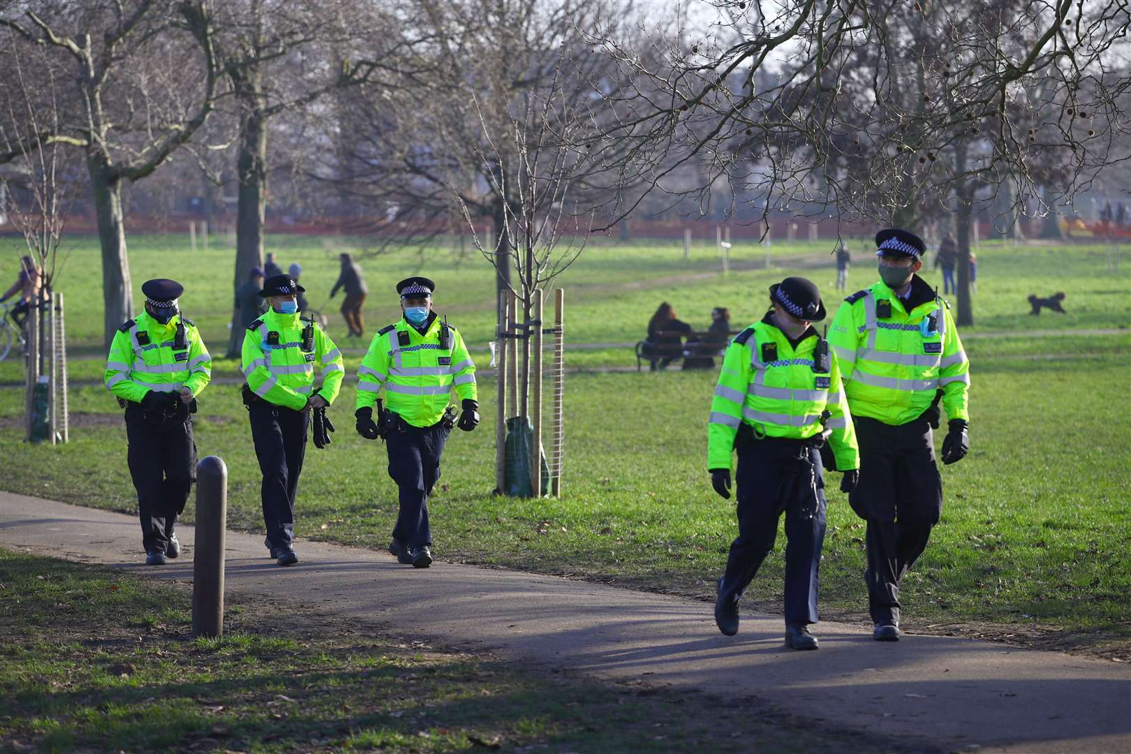 Police presence before a proposed anti-lockdown protest in Clapham Common, London, on Saturday (Aaron Chown/PA)