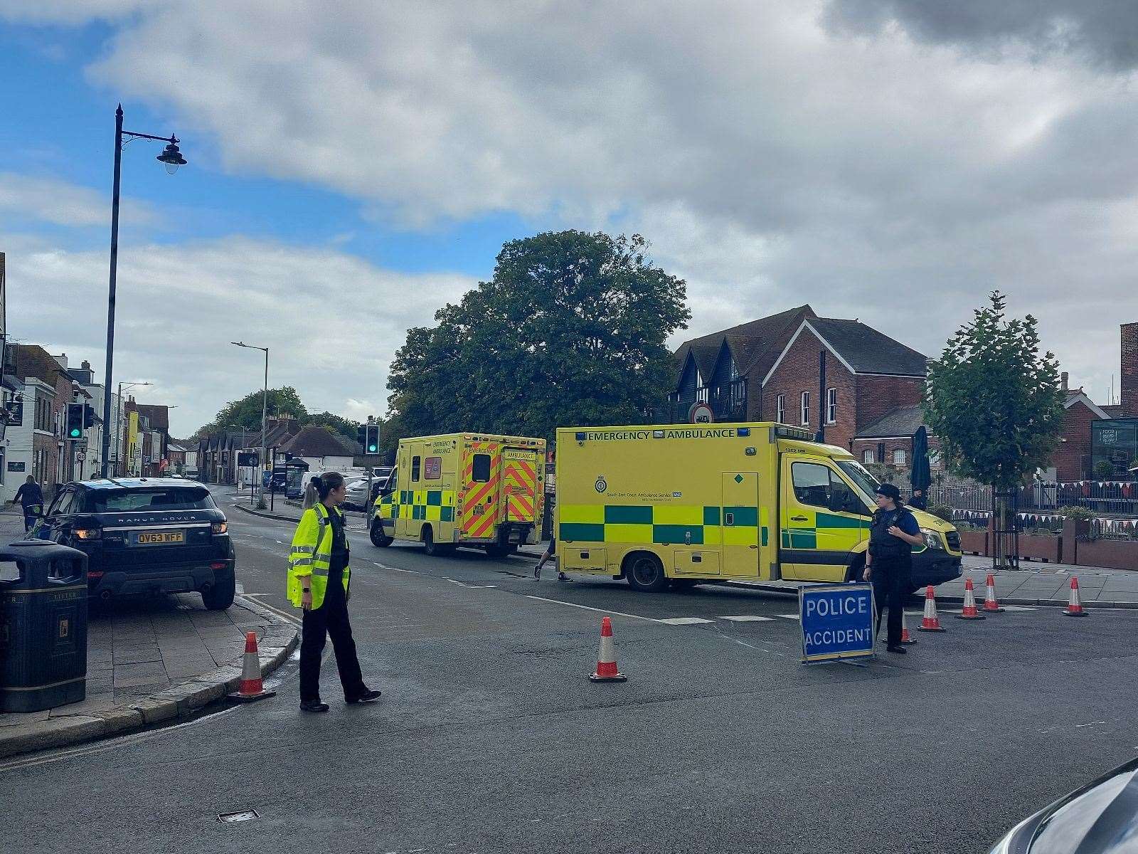 Emergency services are at the scene of a crash in North Lane, Canterbury, near Westgate Towers