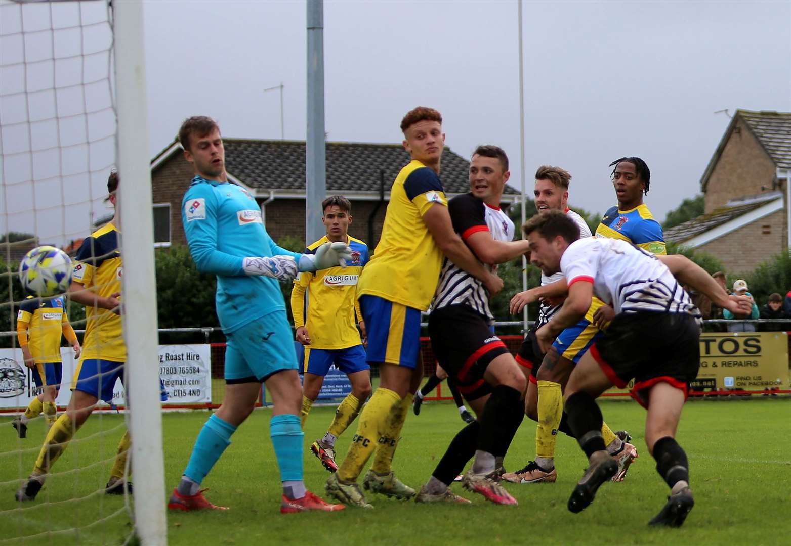 Player-of-the-match Billy Munday heads in a Jack Penny corner to break the deadlock for Deal Town on 58 minutes in their 2-0 weekend FA Cup triumph over Guildford City. Picture: Paul Willmott